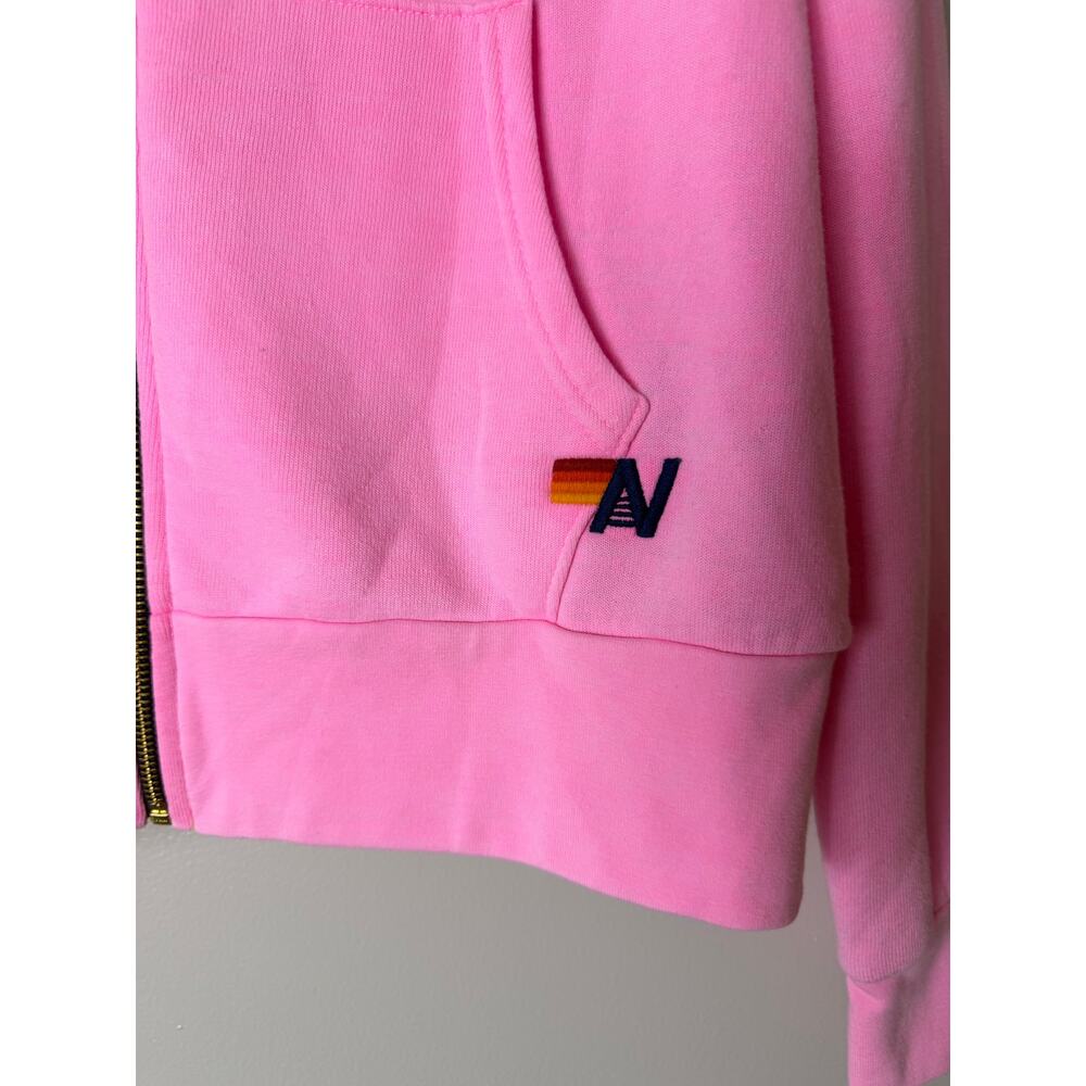 AVIATOR NATION Hoodie M Pink Pullover Venice Sweatshirt Zip Rainbow Sleeve NEW - Picture 10 of 12